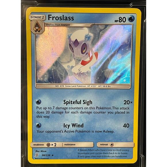 2019 Froslass #38 Pokémon Unified Minds Holo ArenaClub Graded MINT+ 9.5 - Picture 2 of 4